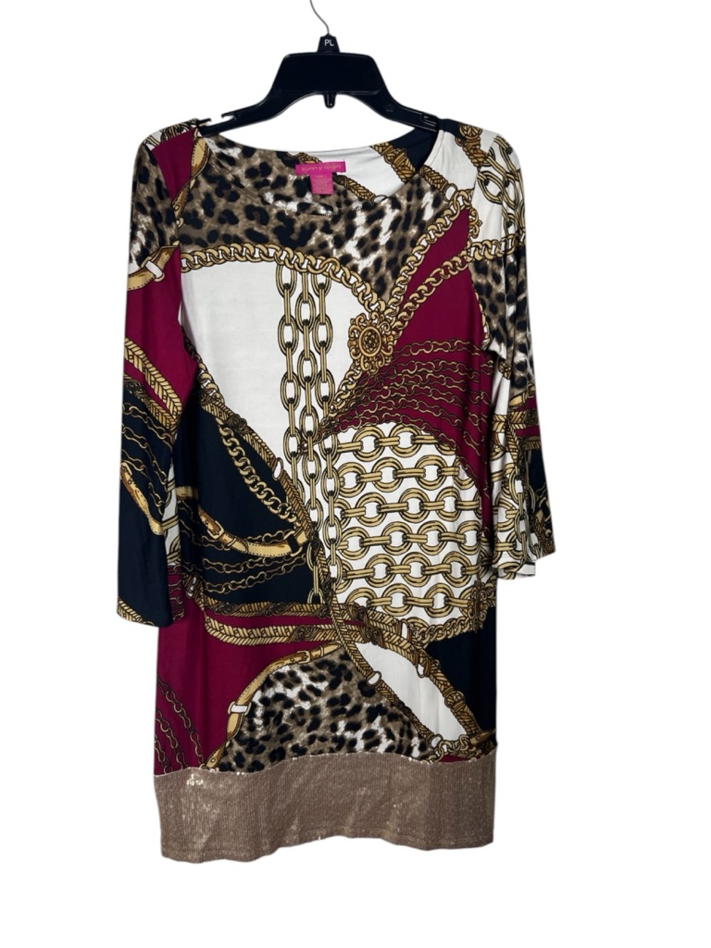Sunny Leigh Leopard & Chain Print Tunic Dress Size L